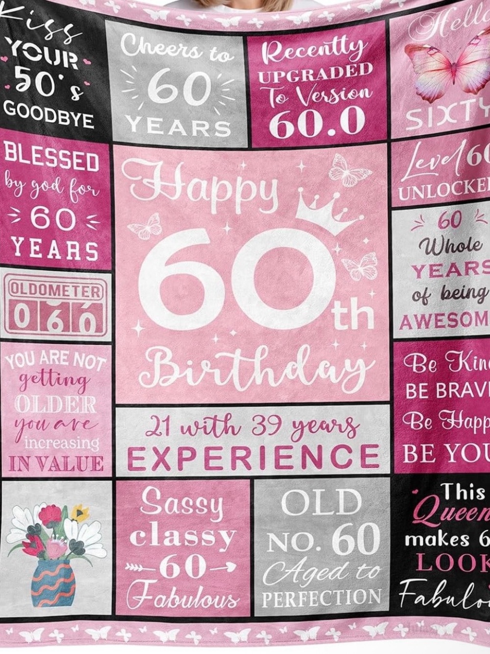 60th Birthday Pink Celebration Blanket New